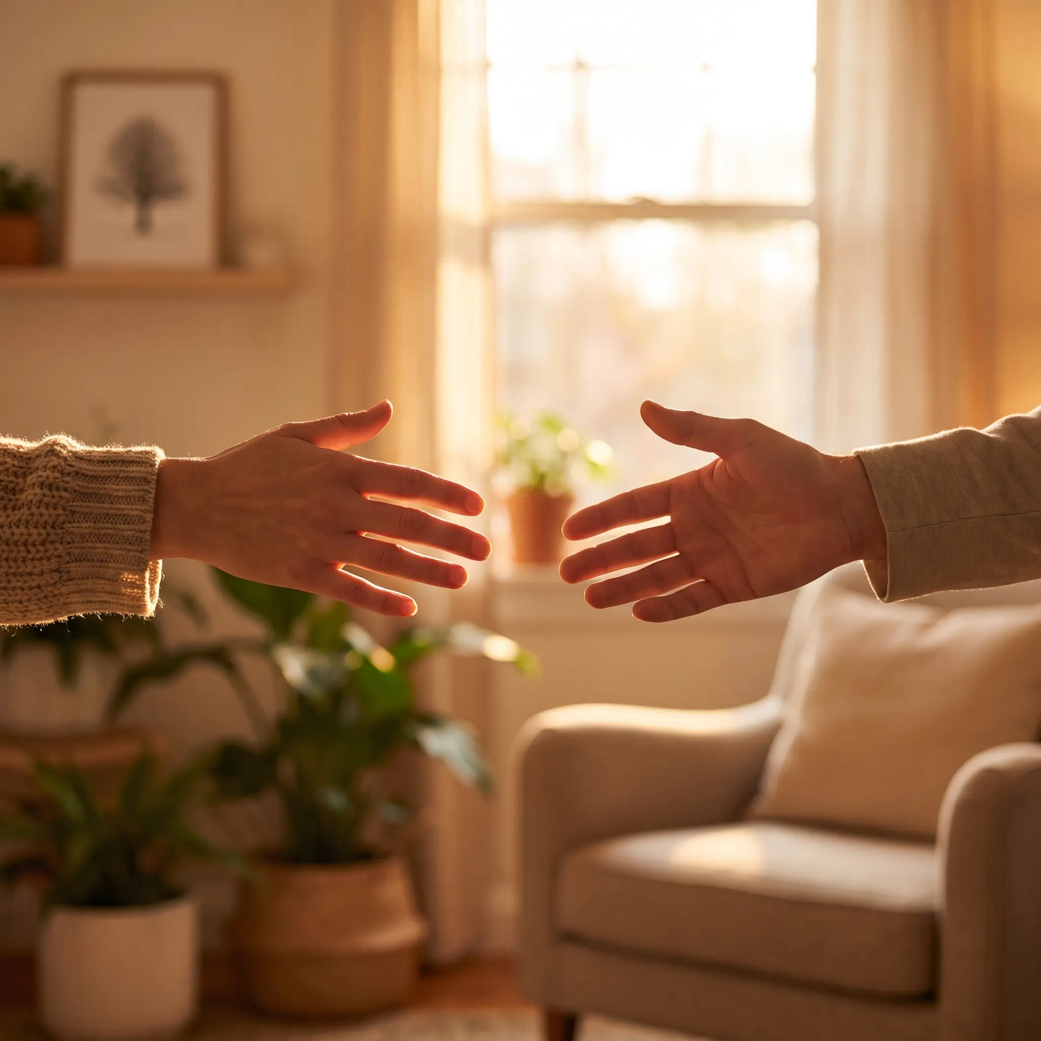 Reaching hands representing meeting a therapist in Uniontown, PA